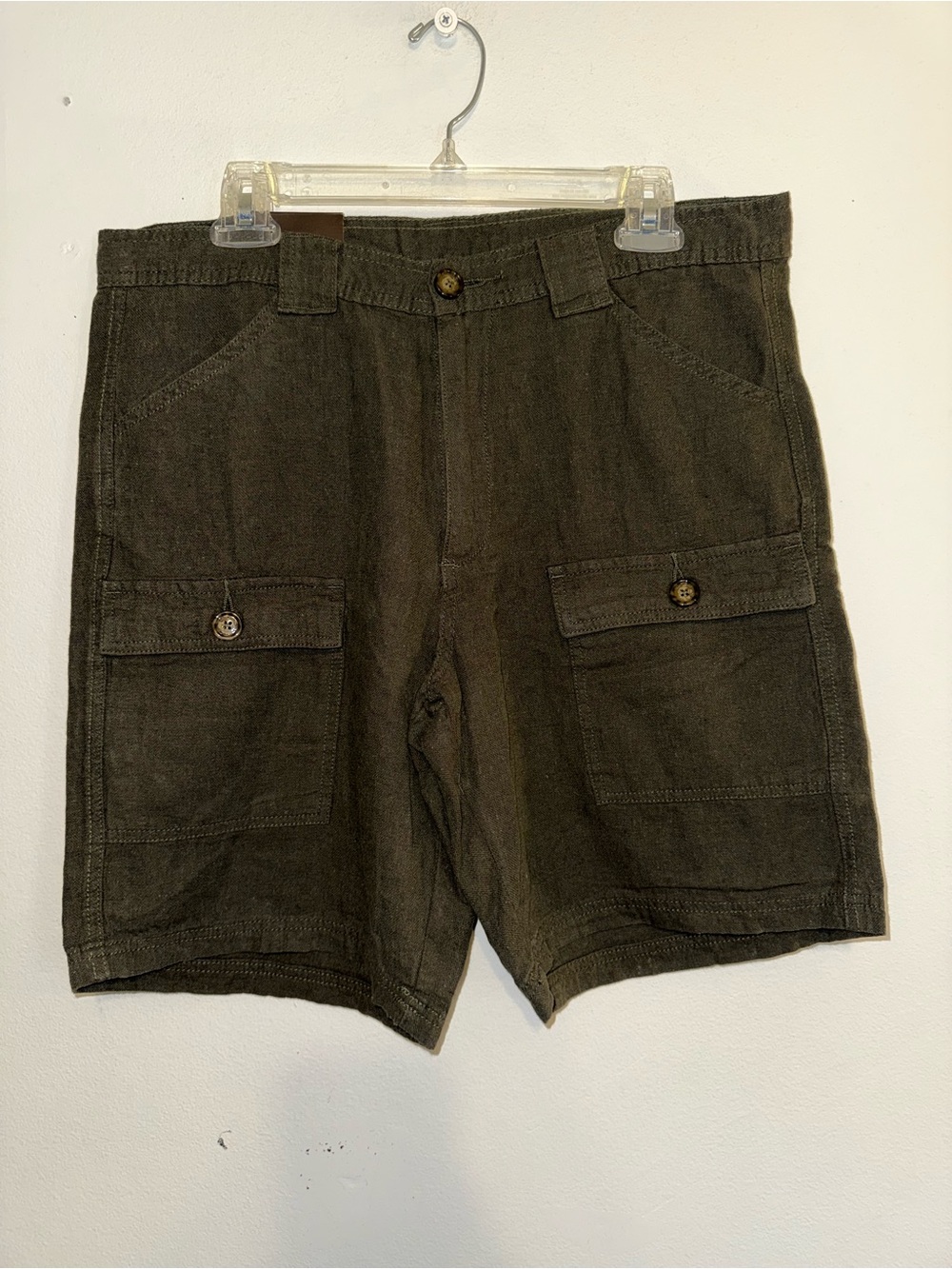 NEW Tasso Elba Men’s Cotton/Linen Flat Front Cargo Shorts Olive Green Size W32